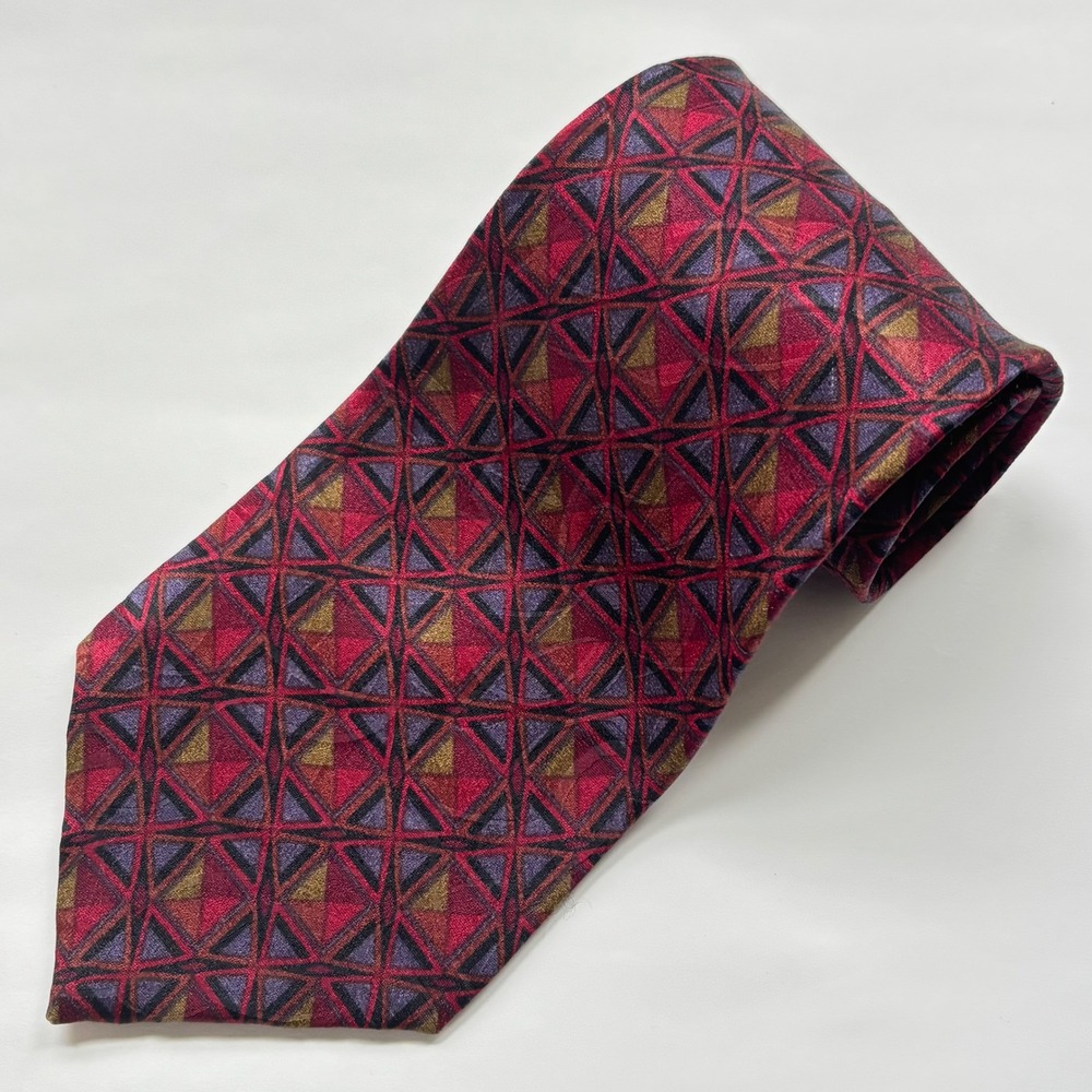 Jhane Barnes Original Fabric Silk Necktie Red Geometric Made in Japan 4x58